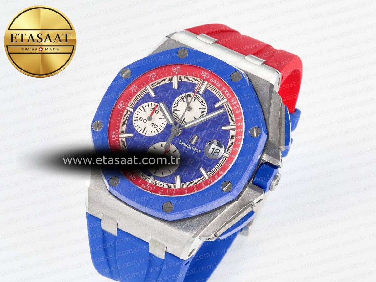 Audemars Piguet Royal Oak Offshore 44mm SS TKF 1:1 Best Edition Blue/Red Dial on Blue/Red Rubber Strap A3126 - Görsel 1
