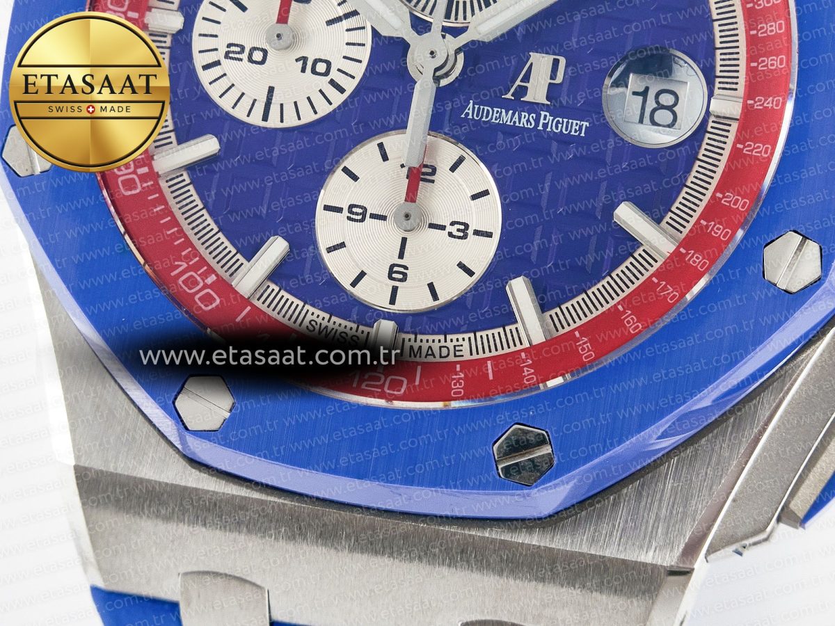 Audemars Piguet Royal Oak Offshore 44mm SS TKF 1:1 Best Edition Blue/Red Dial on Blue/Red Rubber Strap A3126 - Görsel 13