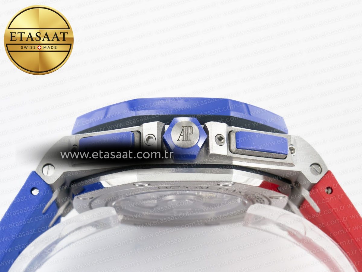 Audemars Piguet Royal Oak Offshore 44mm SS TKF 1:1 Best Edition Blue/Red Dial on Blue/Red Rubber Strap A3126 - Görsel 16