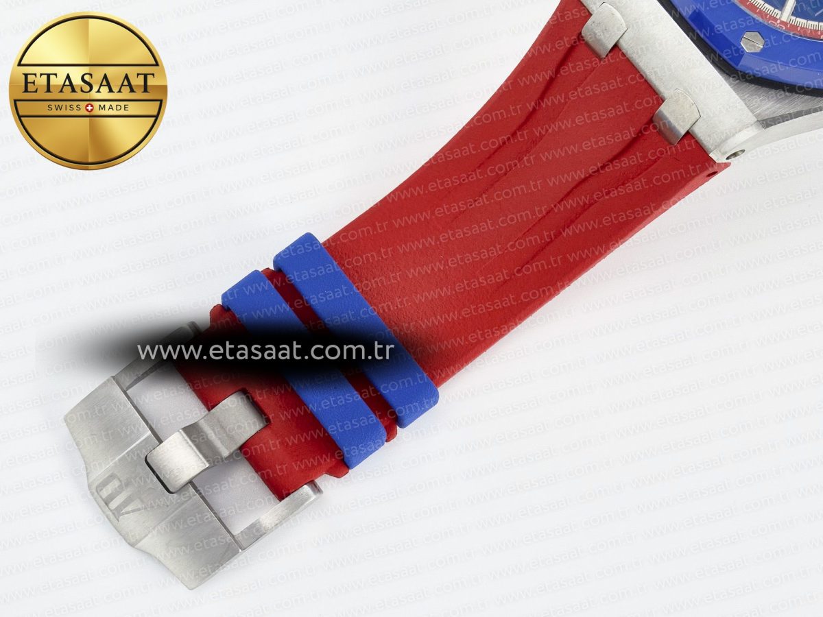Audemars Piguet Royal Oak Offshore 44mm SS TKF 1:1 Best Edition Blue/Red Dial on Blue/Red Rubber Strap A3126 - Görsel 24