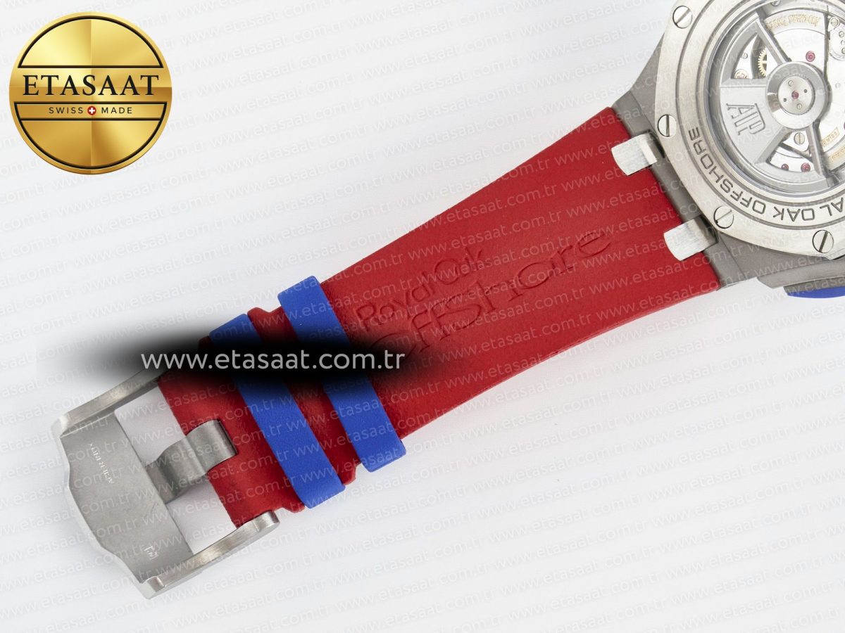 Audemars Piguet Royal Oak Offshore 44mm SS TKF 1:1 Best Edition Blue/Red Dial on Blue/Red Rubber Strap A3126 - Görsel 25