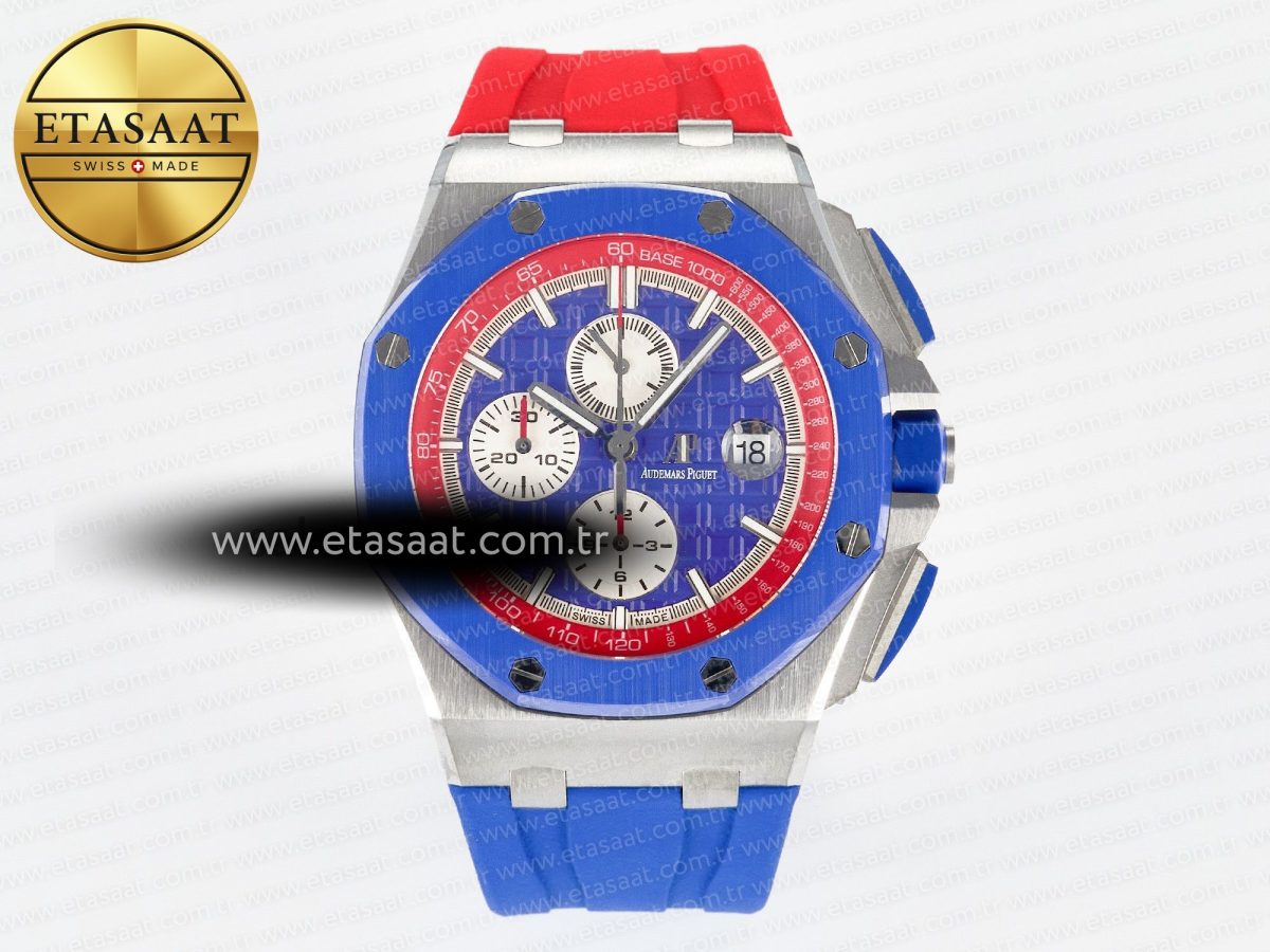 Audemars Piguet Royal Oak Offshore 44mm SS TKF 1:1 Best Edition Blue/Red Dial on Blue/Red Rubber Strap A3126 - Görsel 3