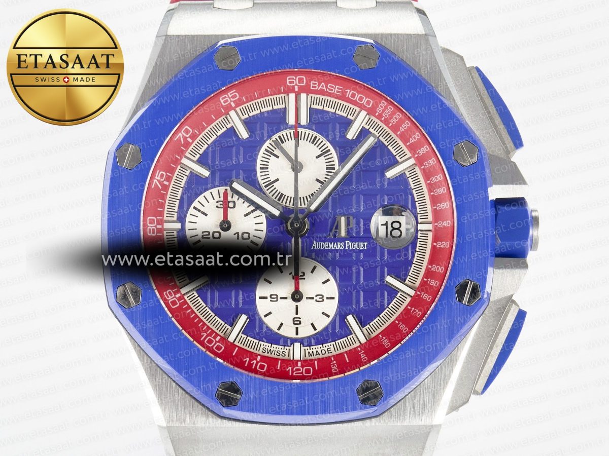 Audemars Piguet Royal Oak Offshore 44mm SS TKF 1:1 Best Edition Blue/Red Dial on Blue/Red Rubber Strap A3126 - Görsel 4