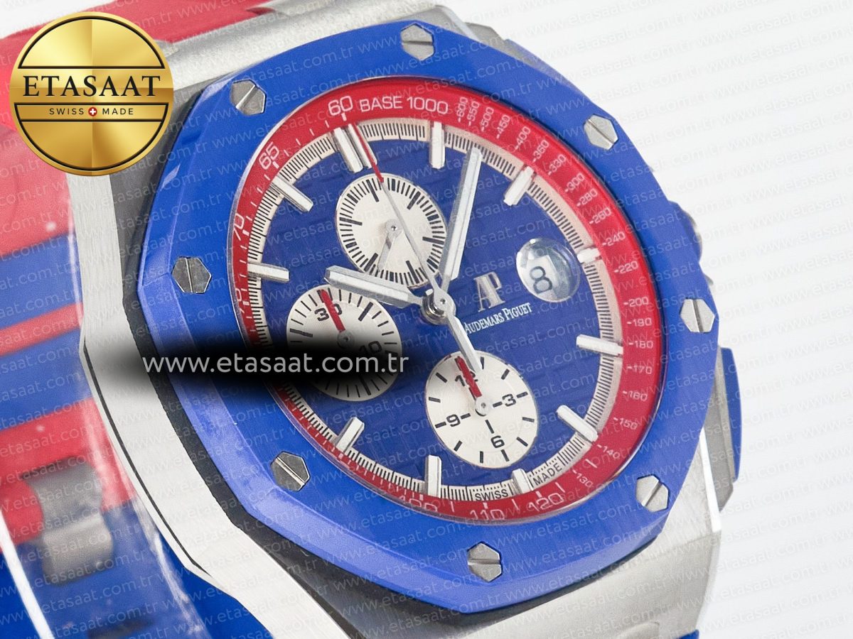 Audemars Piguet Royal Oak Offshore 44mm SS TKF 1:1 Best Edition Blue/Red Dial on Blue/Red Rubber Strap A3126 - Görsel 5