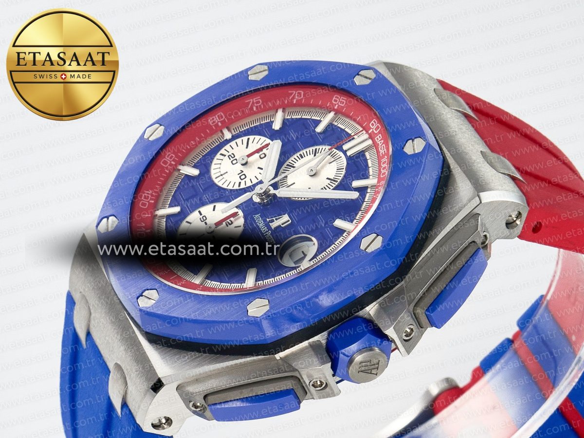 Audemars Piguet Royal Oak Offshore 44mm SS TKF 1:1 Best Edition Blue/Red Dial on Blue/Red Rubber Strap A3126 - Görsel 6