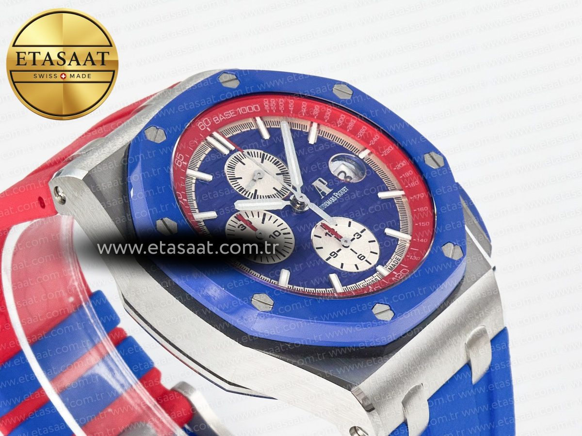 Audemars Piguet Royal Oak Offshore 44mm SS TKF 1:1 Best Edition Blue/Red Dial on Blue/Red Rubber Strap A3126 - Görsel 7