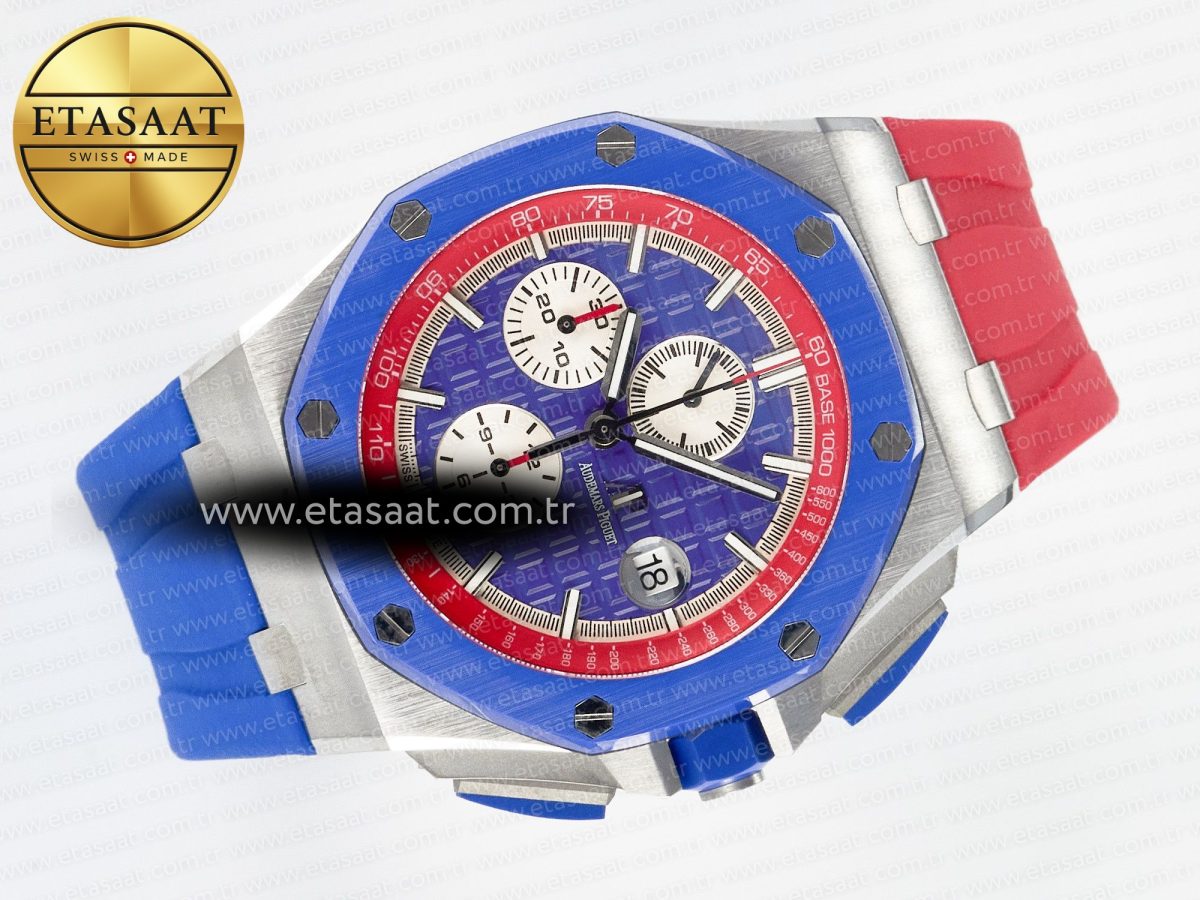 Audemars Piguet Royal Oak Offshore 44mm SS TKF 1:1 Best Edition Blue/Red Dial on Blue/Red Rubber Strap A3126 - Görsel 8