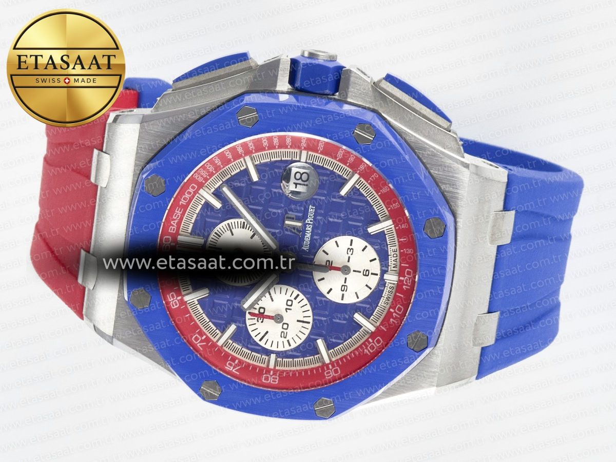 Audemars Piguet Royal Oak Offshore 44mm SS TKF 1:1 Best Edition Blue/Red Dial on Blue/Red Rubber Strap A3126 - Görsel 9