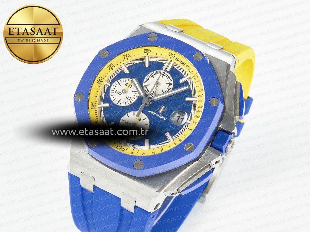 Audemars Piguet Royal Oak Offshore 44mm SS TKF 1:1 Best Edition Blue/Yellow Dial on Blue/Yellow Rubber Strap A3126 - Görsel 1