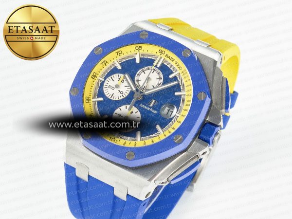 Audemars Piguet Royal Oak Offshore 44mm SS TKF 1:1 Best Edition Blue/Yellow Dial on Blue/Yellow Rubber Strap A3126