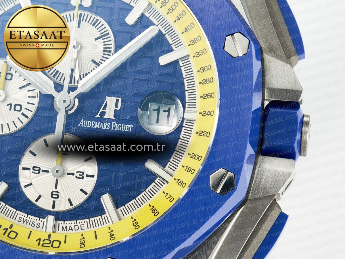 Audemars Piguet Royal Oak Offshore 44mm SS TKF 1:1 Best Edition Blue/Yellow Dial on Blue/Yellow Rubber Strap A3126 - Görsel 12