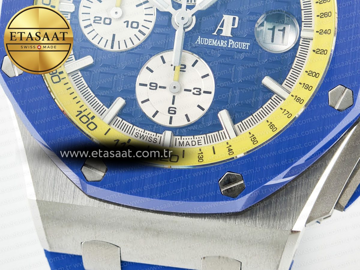 Audemars Piguet Royal Oak Offshore 44mm SS TKF 1:1 Best Edition Blue/Yellow Dial on Blue/Yellow Rubber Strap A3126 - Görsel 13