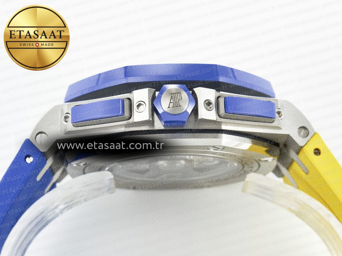 Audemars Piguet Royal Oak Offshore 44mm SS TKF 1:1 Best Edition Blue/Yellow Dial on Blue/Yellow Rubber Strap A3126 - Görsel 16
