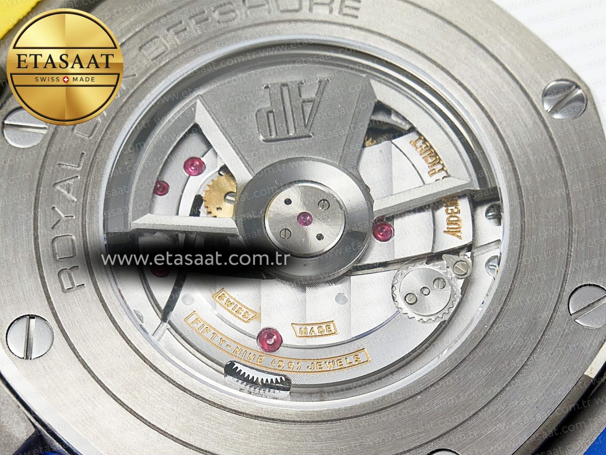 Audemars Piguet Royal Oak Offshore 44mm SS TKF 1:1 Best Edition Blue/Yellow Dial on Blue/Yellow Rubber Strap A3126 - Görsel 19