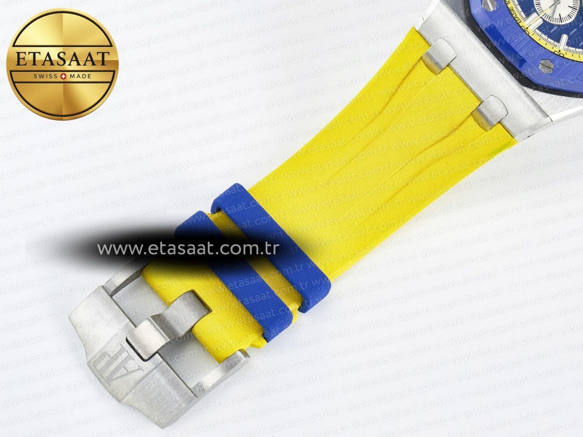 Audemars Piguet Royal Oak Offshore 44mm SS TKF 1:1 Best Edition Blue/Yellow Dial on Blue/Yellow Rubber Strap A3126 - Görsel 24