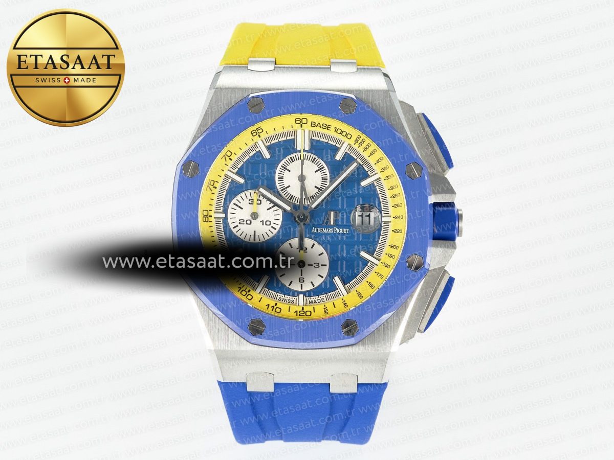 Audemars Piguet Royal Oak Offshore 44mm SS TKF 1:1 Best Edition Blue/Yellow Dial on Blue/Yellow Rubber Strap A3126 - Görsel 3
