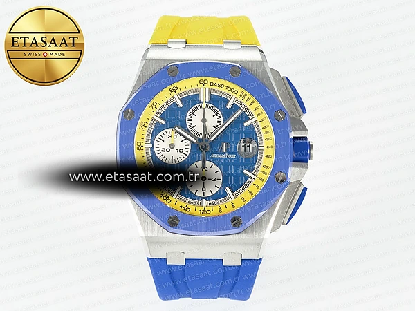 Audemars Piguet Royal Oak Offshore 44mm Tkf Mavi/Sarı A3126 Eta Saat - 1:1 Süper Klon Replika Saat