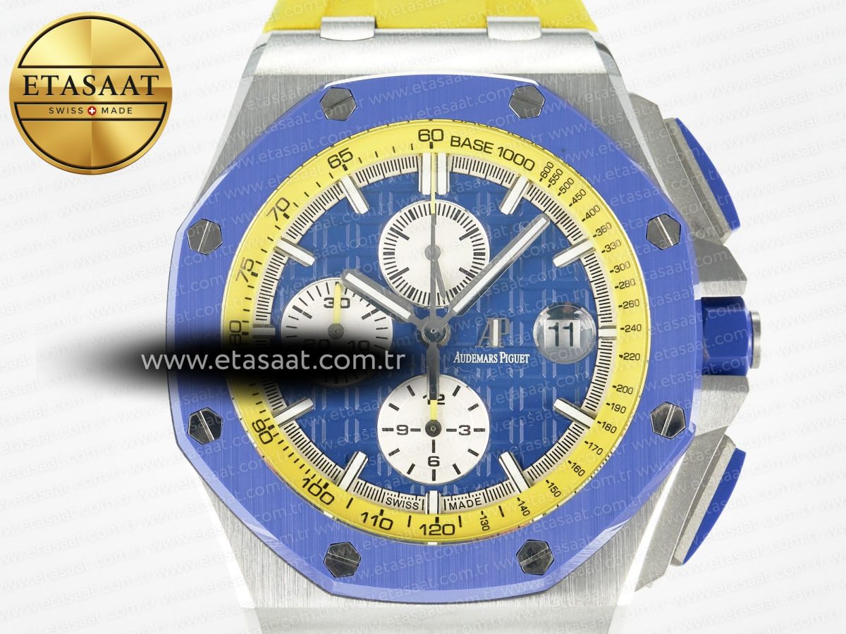 Audemars Piguet Royal Oak Offshore 44mm SS TKF 1:1 Best Edition Blue/Yellow Dial on Blue/Yellow Rubber Strap A3126 - Görsel 4