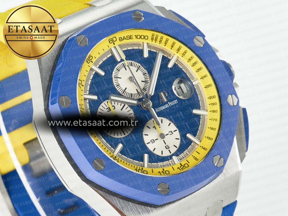 Audemars Piguet Royal Oak Offshore 44mm SS TKF 1:1 Best Edition Blue/Yellow Dial on Blue/Yellow Rubber Strap A3126 - Görsel 5