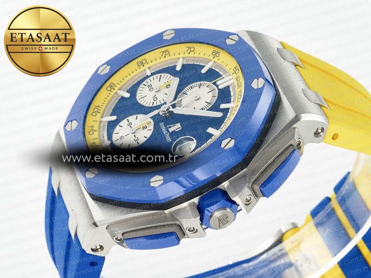 Audemars Piguet Royal Oak Offshore 44mm SS TKF 1:1 Best Edition Blue/Yellow Dial on Blue/Yellow Rubber Strap A3126 - Görsel 6