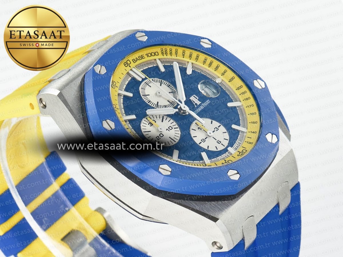 Audemars Piguet Royal Oak Offshore 44mm SS TKF 1:1 Best Edition Blue/Yellow Dial on Blue/Yellow Rubber Strap A3126 - Görsel 7