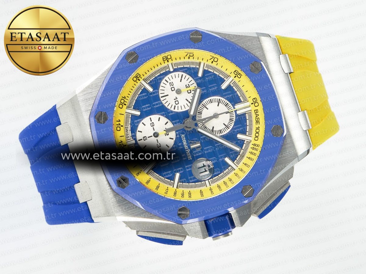 Audemars Piguet Royal Oak Offshore 44mm SS TKF 1:1 Best Edition Blue/Yellow Dial on Blue/Yellow Rubber Strap A3126 - Görsel 8