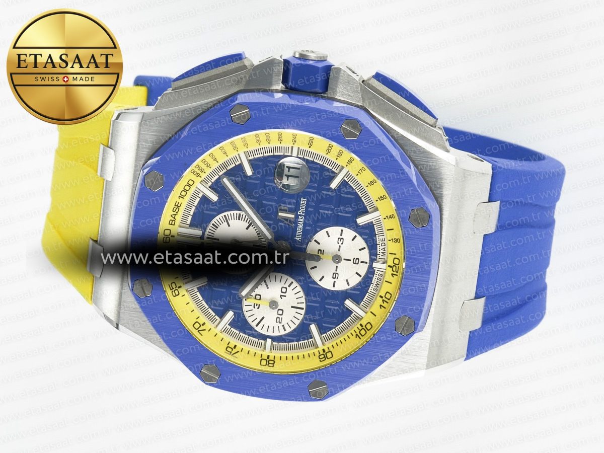 Audemars Piguet Royal Oak Offshore 44mm SS TKF 1:1 Best Edition Blue/Yellow Dial on Blue/Yellow Rubber Strap A3126 - Görsel 9