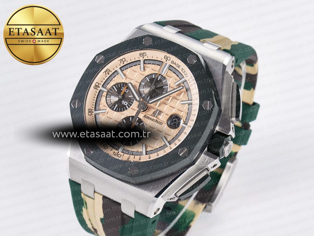 Audemars Piguet Royal Oak Offshore 44mm Best Edition Cream Dial on Green Camou Rubber Strap A3126 - Görsel 1