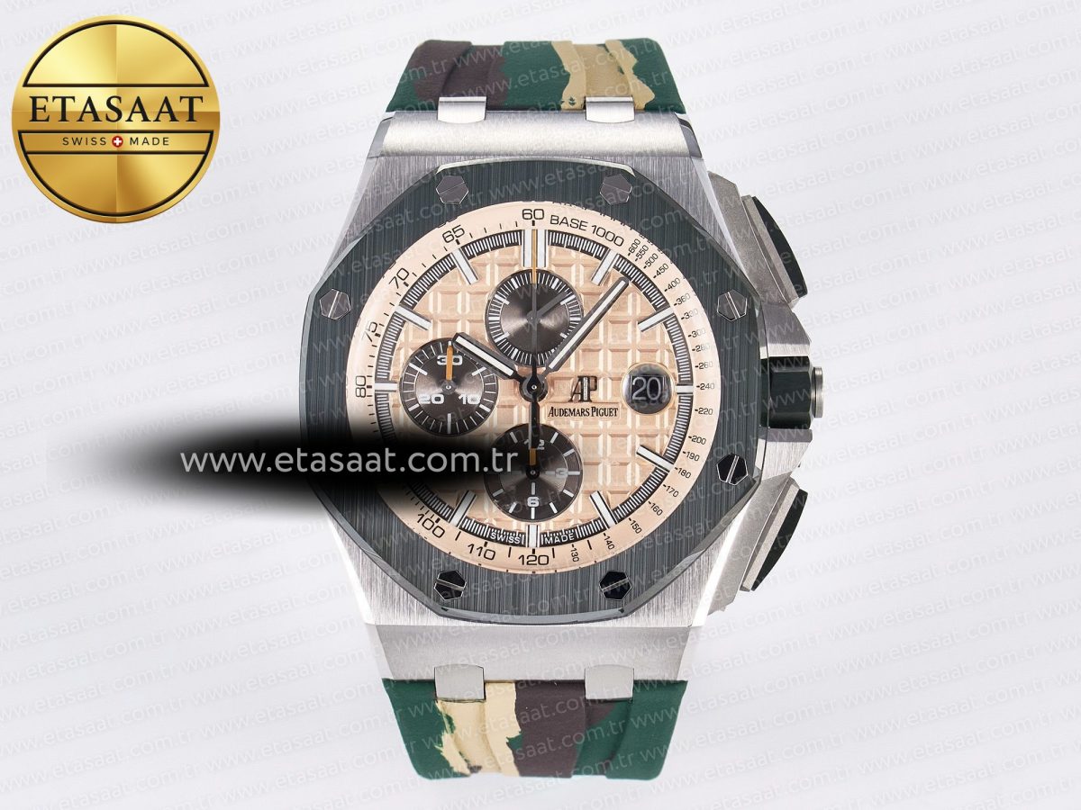 Audemars Piguet Royal Oak Offshore 44mm Best Edition Cream Dial on Green Camou Rubber Strap A3126 - Görsel 3