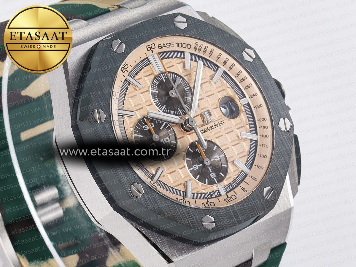 Audemars Piguet Royal Oak Offshore 44mm Best Edition Cream Dial on Green Camou Rubber Strap A3126 - Görsel 5