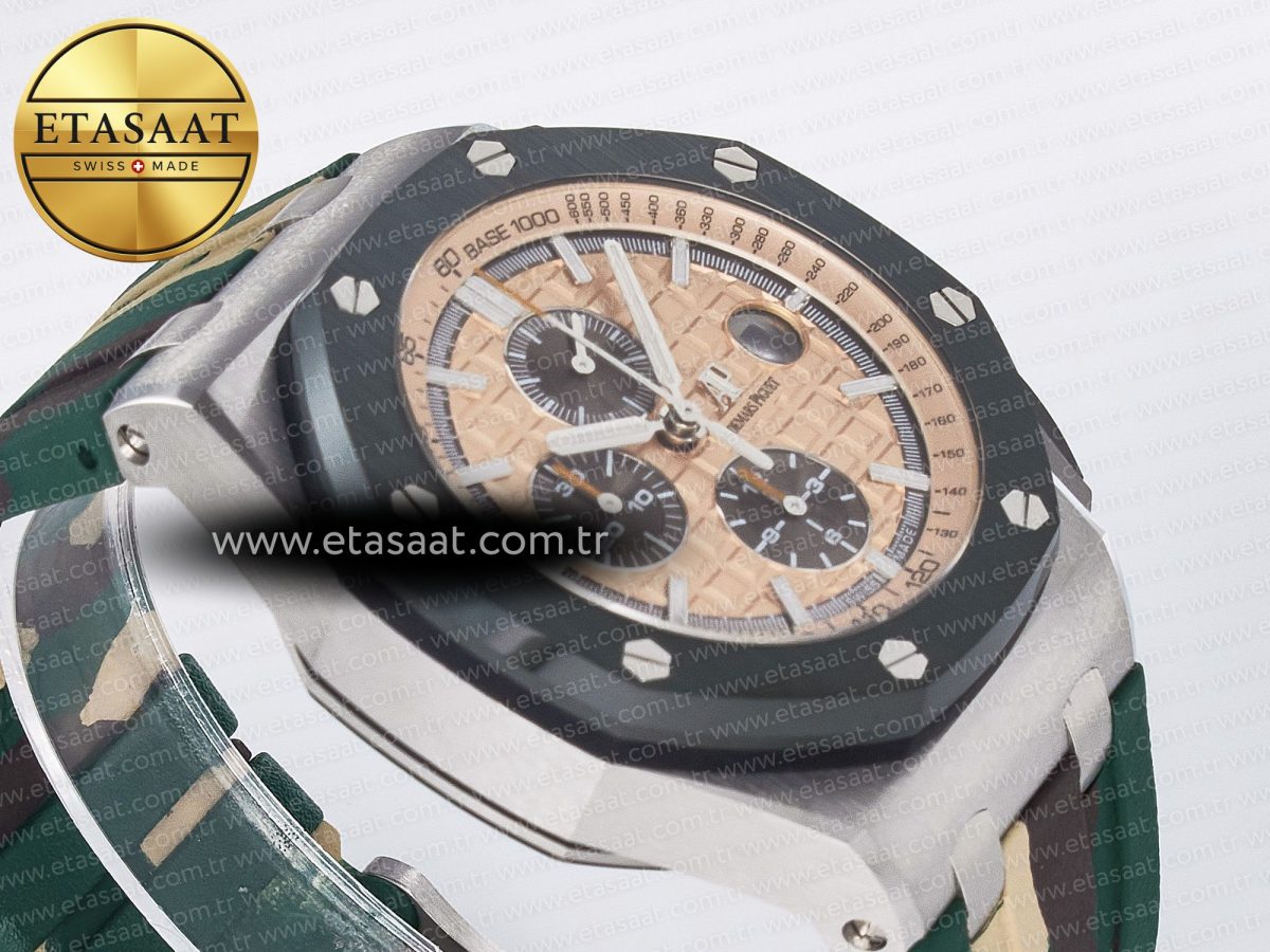 Audemars Piguet Royal Oak Offshore 44mm Best Edition Cream Dial on Green Camou Rubber Strap A3126 - Görsel 7