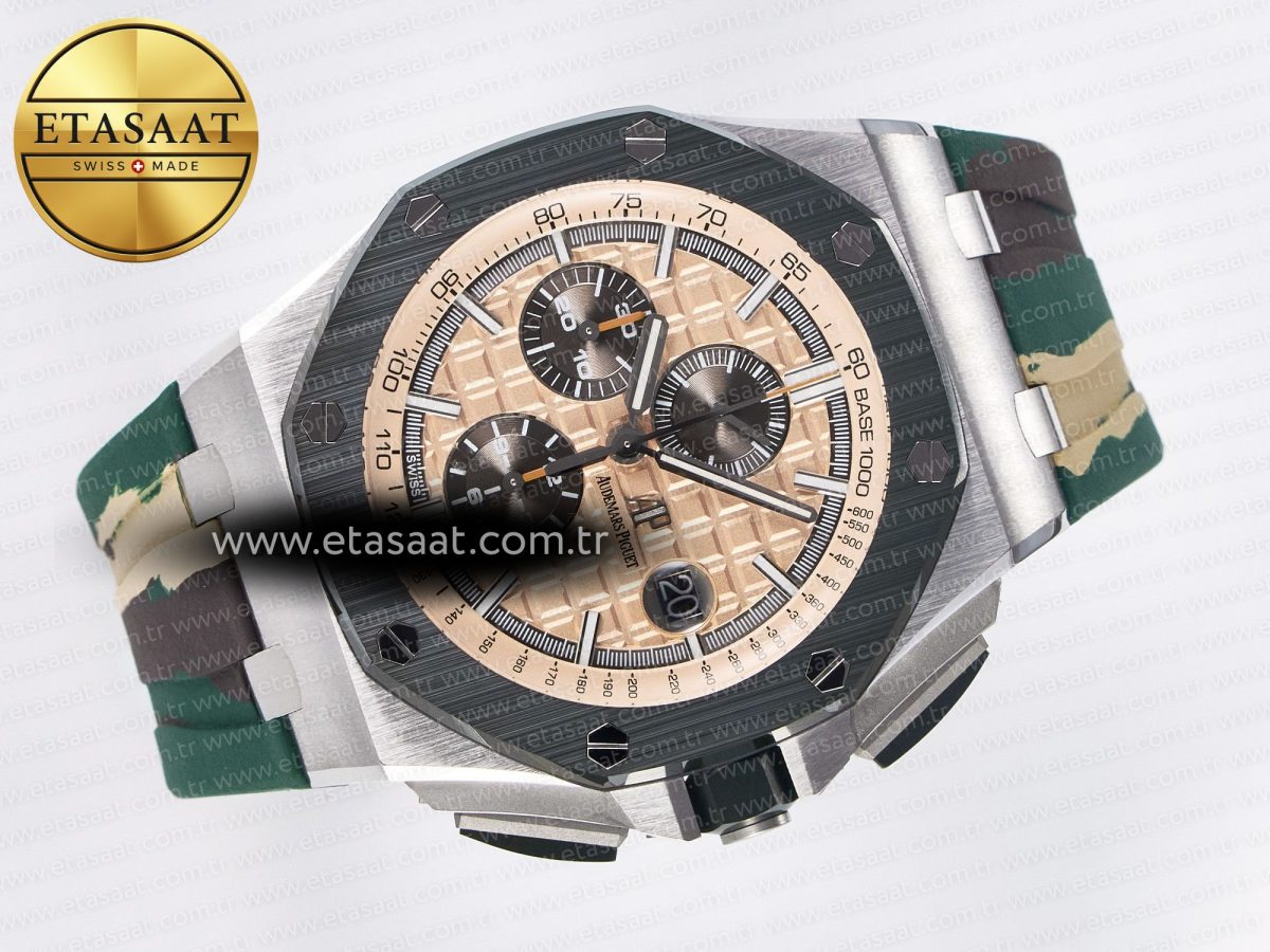 Audemars Piguet Royal Oak Offshore 44mm Best Edition Cream Dial on Green Camou Rubber Strap A3126 - Görsel 8