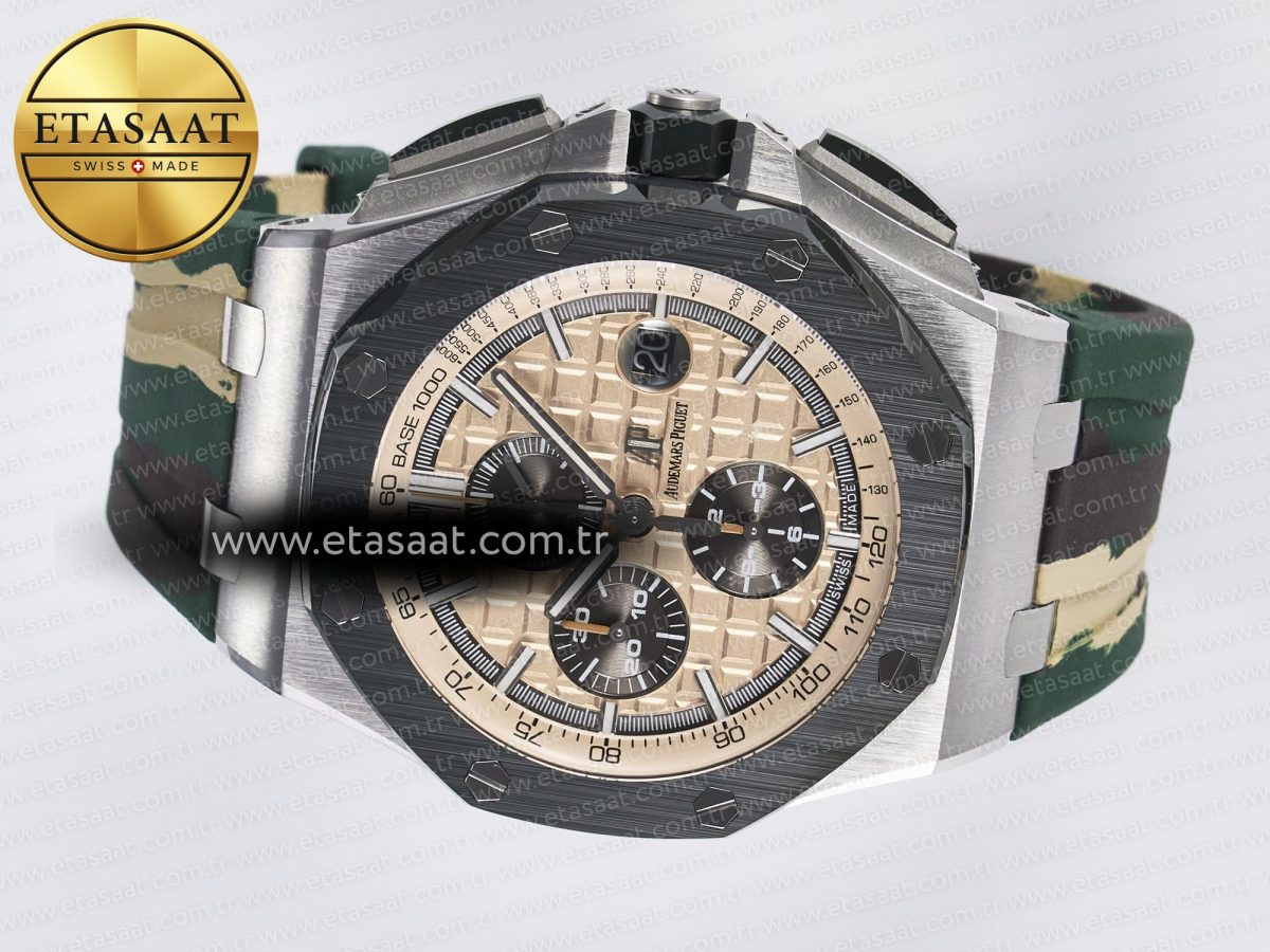 Audemars Piguet Royal Oak Offshore 44mm Best Edition Cream Dial on Green Camou Rubber Strap A3126 - Görsel 9