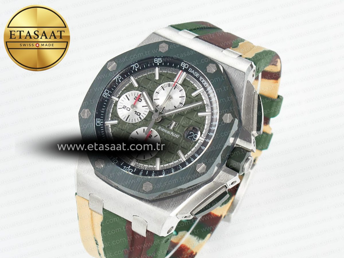 Audemars Piguet Royal Oak Offshore 44mm SS TKF 1:1 Best Edition Green Dial on Green Camou Rubber Strap A3126 - Görsel 1