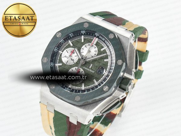 Audemars Piguet Royal Oak Offshore 44mm SS TKF 1:1 Best Edition Green Dial on Green Camou Rubber Strap A3126