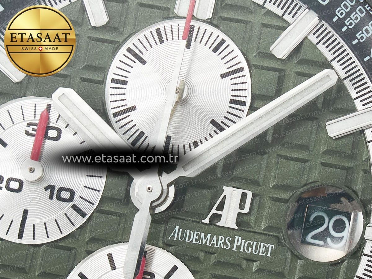 Audemars Piguet Royal Oak Offshore 44mm SS TKF 1:1 Best Edition Green Dial on Green Camou Rubber Strap A3126 - Görsel 11
