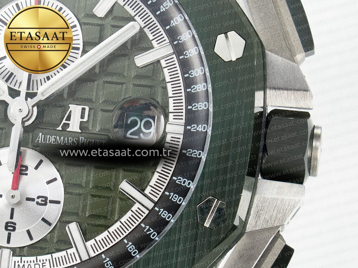 Audemars Piguet Royal Oak Offshore 44mm SS TKF 1:1 Best Edition Green Dial on Green Camou Rubber Strap A3126 - Görsel 12