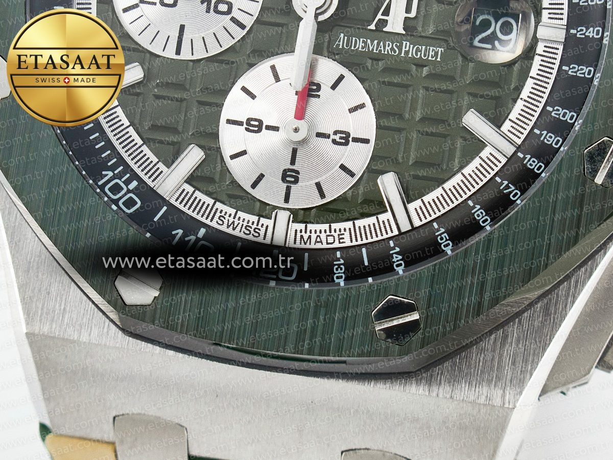 Audemars Piguet Royal Oak Offshore 44mm SS TKF 1:1 Best Edition Green Dial on Green Camou Rubber Strap A3126 - Görsel 13