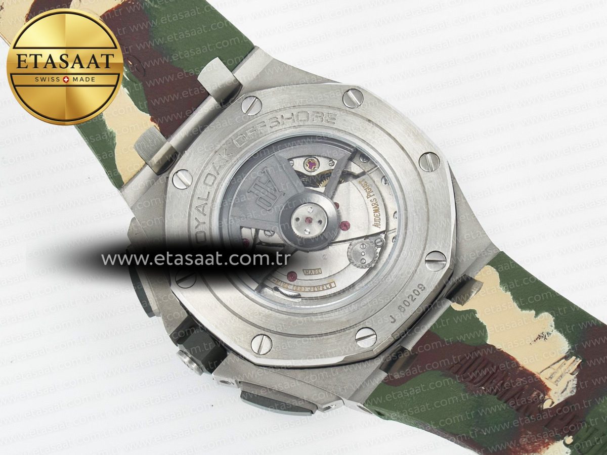 Audemars Piguet Royal Oak Offshore 44mm SS TKF 1:1 Best Edition Green Dial on Green Camou Rubber Strap A3126 - Görsel 18