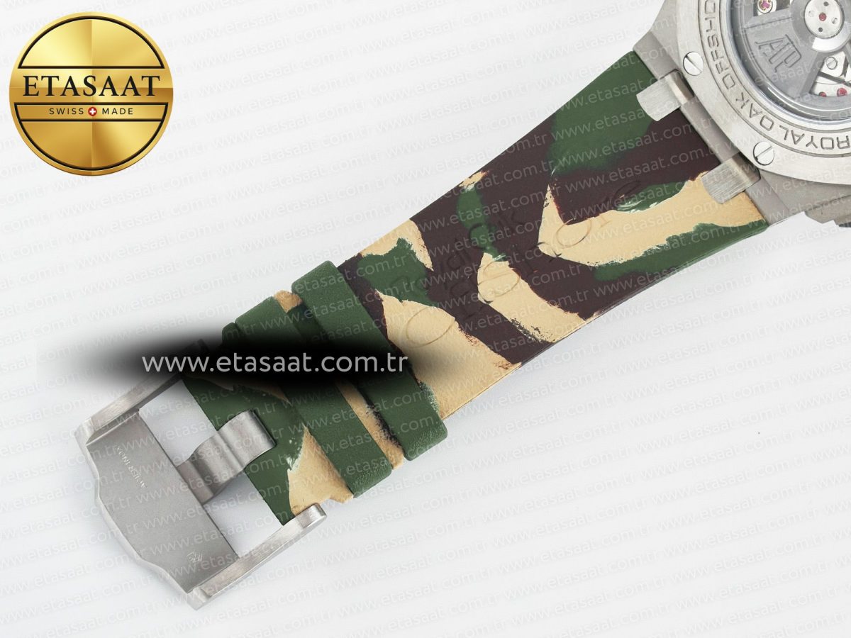 Audemars Piguet Royal Oak Offshore 44mm SS TKF 1:1 Best Edition Green Dial on Green Camou Rubber Strap A3126 - Görsel 23