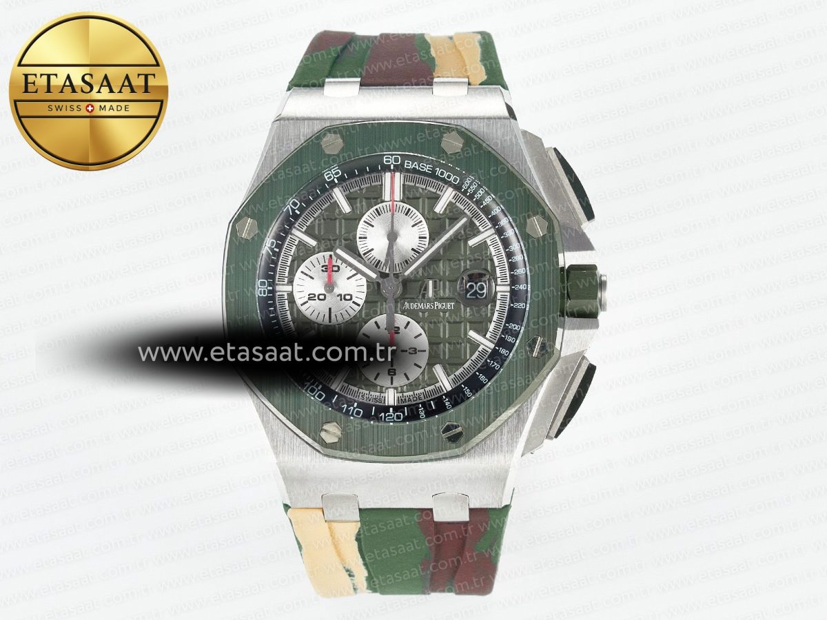 Audemars Piguet Royal Oak Offshore 44mm SS TKF 1:1 Best Edition Green Dial on Green Camou Rubber Strap A3126 - Görsel 3