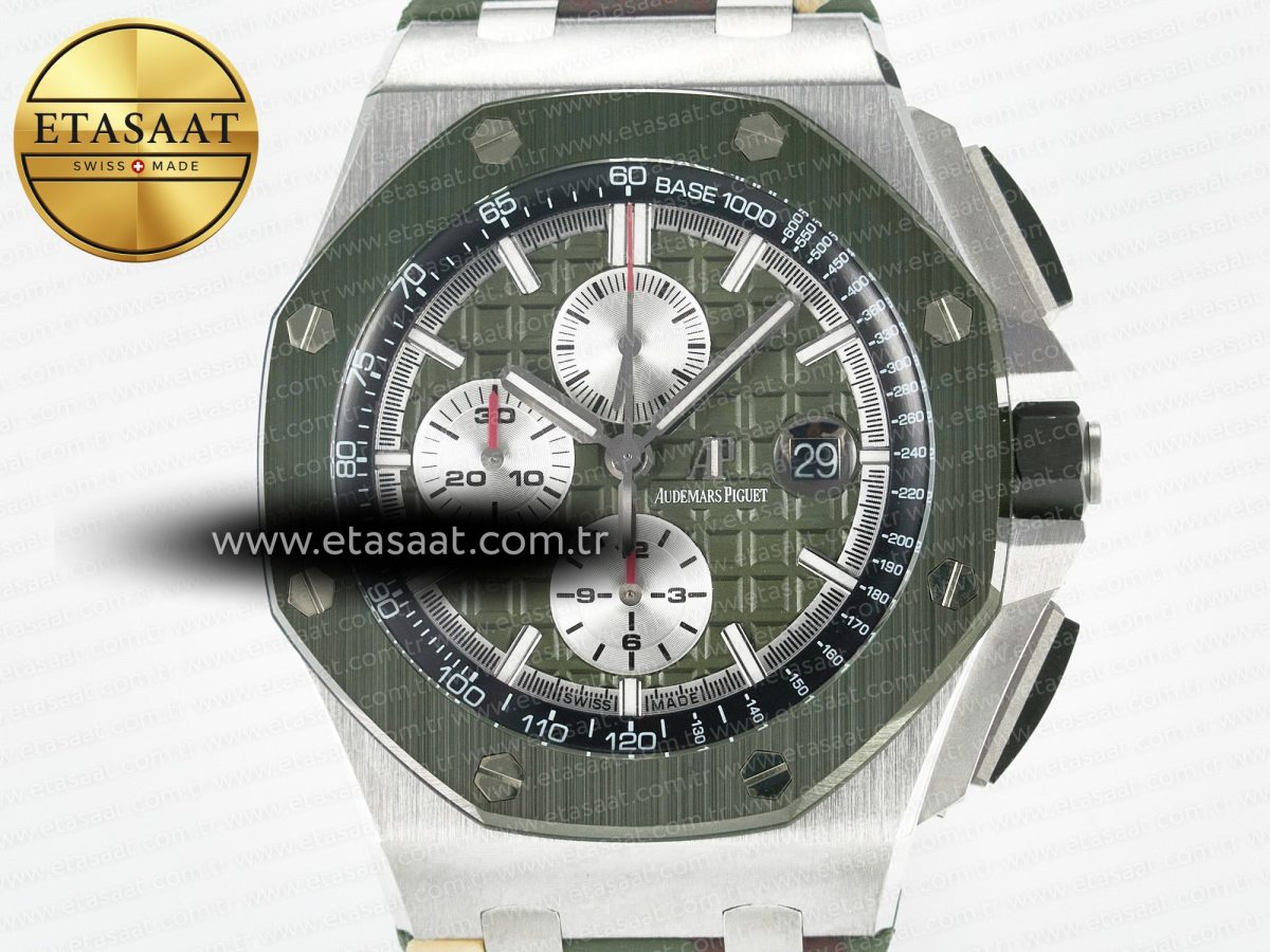 Audemars Piguet Royal Oak Offshore 44mm SS TKF 1:1 Best Edition Green Dial on Green Camou Rubber Strap A3126 - Görsel 4