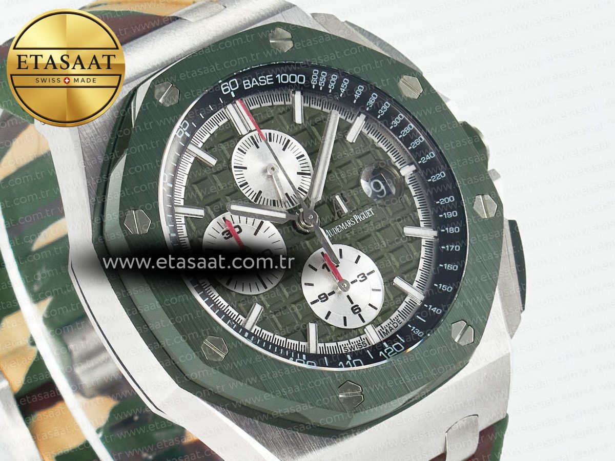 Audemars Piguet Royal Oak Offshore 44mm SS TKF 1:1 Best Edition Green Dial on Green Camou Rubber Strap A3126 - Görsel 5