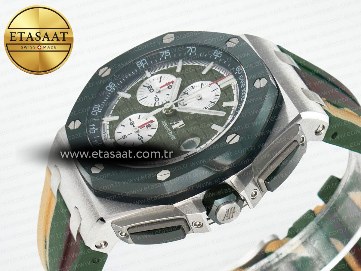 Audemars Piguet Royal Oak Offshore 44mm SS TKF 1:1 Best Edition Green Dial on Green Camou Rubber Strap A3126 - Görsel 6