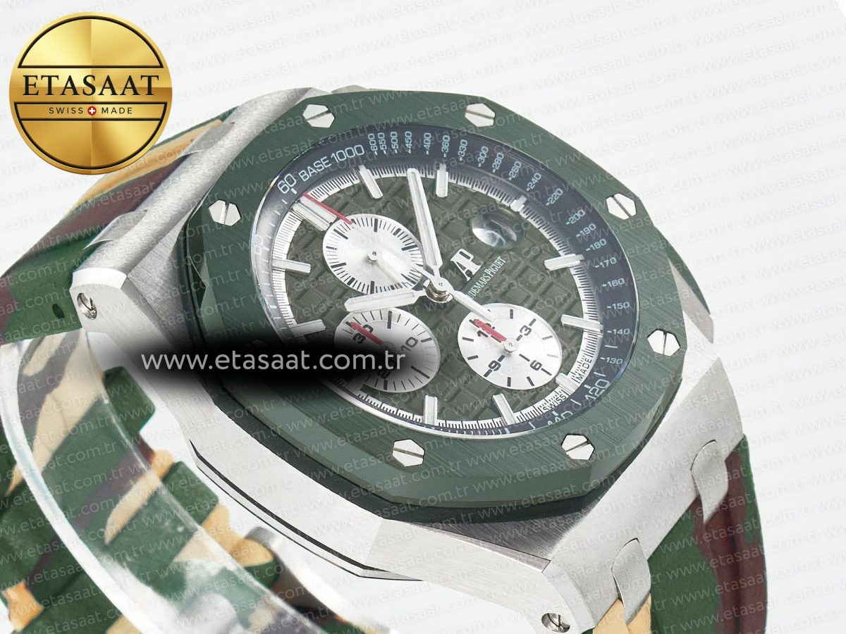 Audemars Piguet Royal Oak Offshore 44mm SS TKF 1:1 Best Edition Green Dial on Green Camou Rubber Strap A3126 - Görsel 7