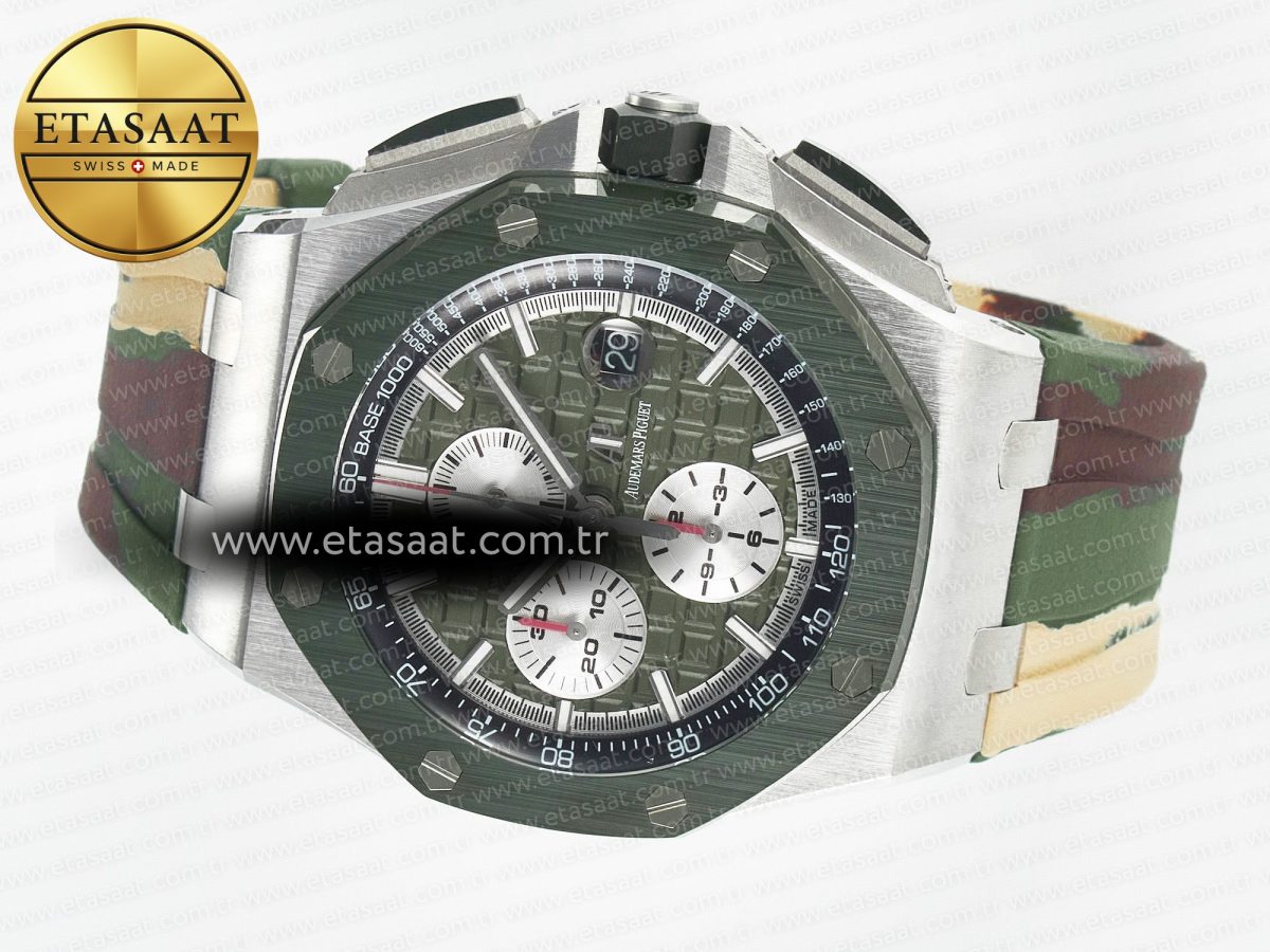 Audemars Piguet Royal Oak Offshore 44mm SS TKF 1:1 Best Edition Green Dial on Green Camou Rubber Strap A3126 - Görsel 8