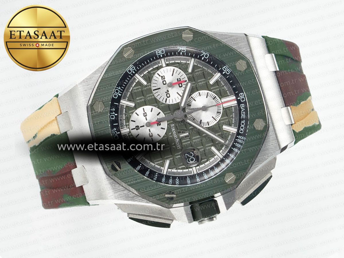 Audemars Piguet Royal Oak Offshore 44mm SS TKF 1:1 Best Edition Green Dial on Green Camou Rubber Strap A3126 - Görsel 9