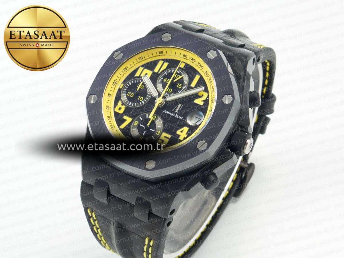 Audemars Piguet Royal Oak Offshore Bumble Bee Forged Carbon 1:1 JF Best Edition on Leather Strap A7750 w/ Cyclops & DW Mod - Görsel 1