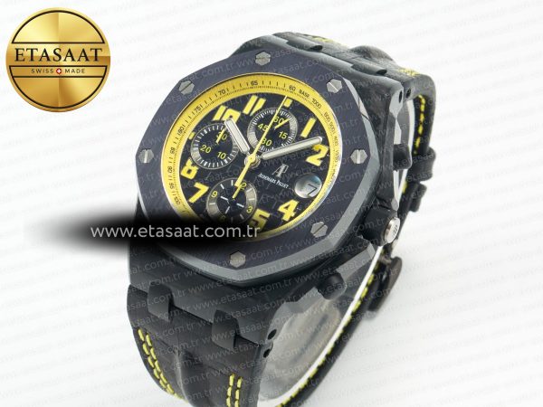 Audemars Piguet Royal Oak Offshore Bumble Bee Forged Carbon 1:1 JF Best Edition on Leather Strap A7750 w/ Cyclops & DW Mod