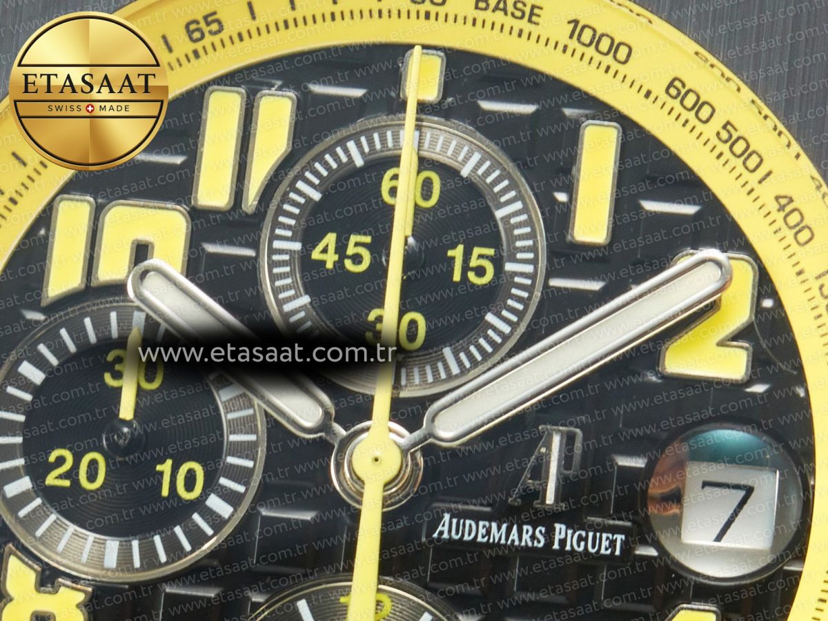 Audemars Piguet Royal Oak Offshore Bumble Bee Forged Carbon 1:1 JF Best Edition on Leather Strap A7750 w/ Cyclops & DW Mod - Görsel 11